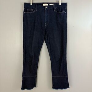 JEN7 by 7 For All Mankind Dark Wash Cropped Kick Flare Jeans Sz 12 Raw Hem